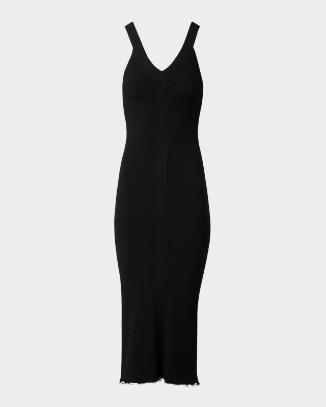 V-Neck Viscose Stretch Rib Sleeveless Midi Dress